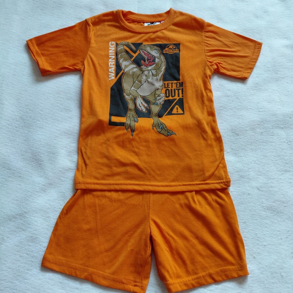 Jurassic World Boys T Shirt Shorts Set Orange Dinosaur JDK010AL Size 6